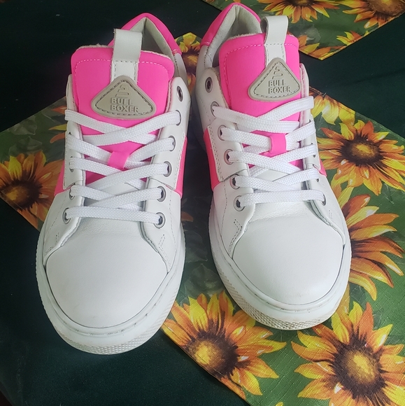 Bull Boxer pink and white size 7 women's leather shoes / sneakers Neon 80s style - Picture 10 of 11
